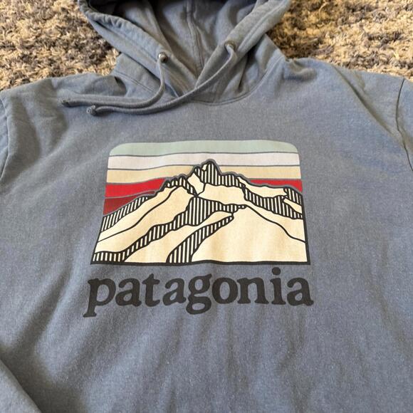 Patagonia Uprisal Hoodie Mens Medium Gray/Blue Logo Pullover Sweatshirt - Picture 2 of 8